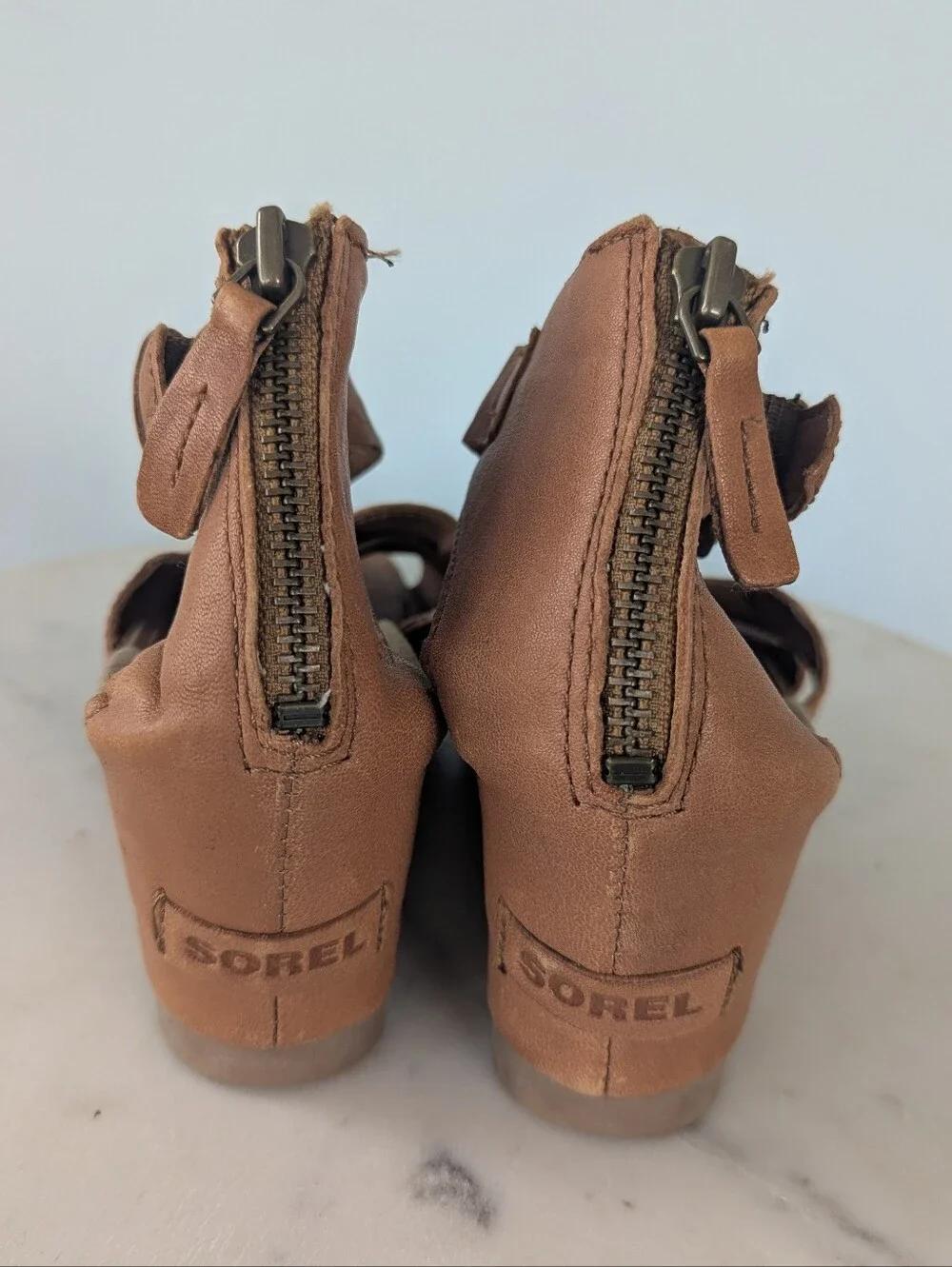 Sorel Women's Joanie Brown Leather Wedge Sandals